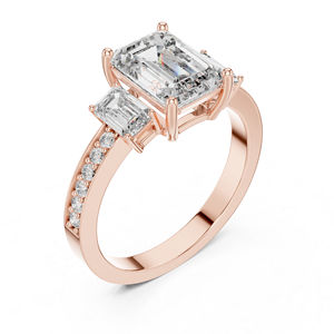 Bague en or jaune 14 carats avec émeraude et diamant rond de laboratoire pour femmes |   Bague de fiançailles |   Nouveau diamant cultivé - Product Image 6