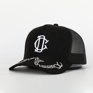 Gorra de camionero de malla de ante negro de 5 paneles personalizada OEM al por mayor gorras de béisbol deportivas con borde curvo bordado logotipo punto común gran oferta - Product Image 2