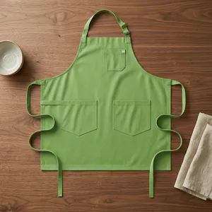 Green Bib <b>Apron</b> with Three Pockets Canvas Reusable Durable Simple Style Machine Washable for <b>Cooking</b> Daily Use - Product Image 1