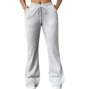 Pantalones de chándal acampanados de moda Pantalones de chándal acampanados de color sólido con cordón de alta calidad para mujer - Product Image 3