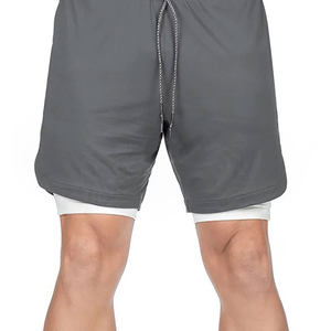 High Quality Men's Double Layer Running <b>Shorts</b> Drawstring Waist Back <b>Zipper</b> Solid Best Quality Wholesale Gym <b>Shorts</b> for Male - Product Image 4