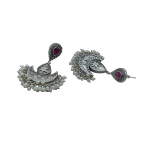latest fashion 2021 Trending handmade <b>silver</b> look alike brass hoop <b>stud</b> <b>silver</b> matte earing for girls and women - Product Image 3