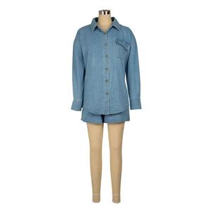 ชุดกางเกงขาสั้นผ้ายีนส์สำหรับผู้หญิง2ชิ้นเสื้อแขนยาวสลิมกางเกงชุดสูท2024ฤดูใบไม้ผลิ2026 - Product Image 5