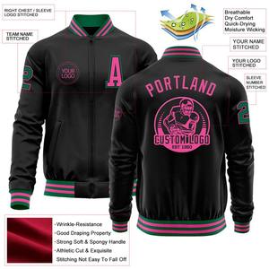 Bomber personnalisé noir rose-kelly vert Varsity Letterman veste à glissière coupe-vent Streetwear veste universitaire vintage pour hommes - Product Image 2