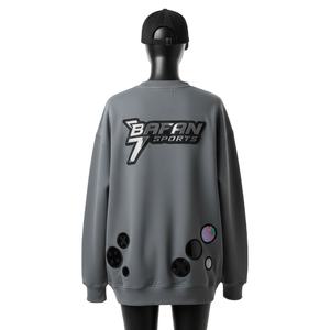 Sweat-shirt oversize pour femme, lourd, 320 GSM, mélange de coton polaire, toucher doux, gris, coupe décontractée, logo personnalisé, respirant - Product Image 2