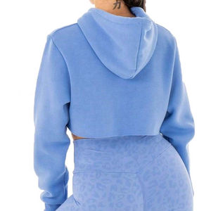 Haute qualité femmes 100% coton polaire à capuche personnalisé couleur unie écologique Streetwear court haut court hiver à capuche - Product Image 4