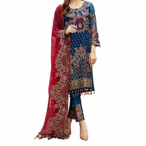 Tissu en coton et soie bleu cousu de haute qualité pour femmes, lavable toute saison, couleurs personnalisées, service OEM, shalwar pakistanais - Product Image 1
