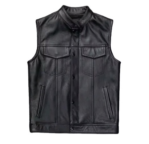 Chaleco de Motocicleta de Cuero Sintético para Hombre, con Botones, Resistente al Viento, Bolsillos Laterales Ocultos - Product Image 1