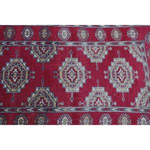 Turkish Vintage Rug, 2x3.8 ft Rug, <b>Red</b> White Ikat <b>Wool</b> Rug - Product Image 5