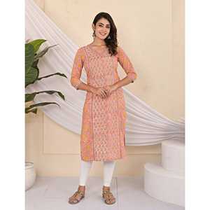Robe longue décontractée en coton imprimé orange Jaal Kurti, design personnalisé, respirante, taille XS, idéale pour les occasions en club, au quotidien ou à la maison - Product Image 1