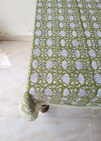 Nappe en coton faite main personnalisable Balajee TC-11 vert olive à motifs floraux, impression indienne au bloc, pour décoration de mariage style ferme