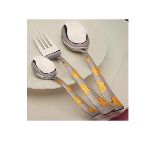 4 Cuillères à Dessert en Acier Inoxydable 4 Pièces Vaisselle Restaurant Argent Set Couteau à Beurre et Fourchette Cuillère Rustique Manche en Laiton - Product Image 4