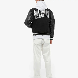Veste en polaire PU décontractée pour homme avec écusson brodé, veste universitaire Letterman de baseball avec tissu en toile à col montant - Product Image 6