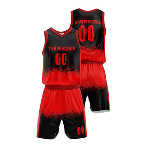 Men Youth Red <b>Black</b> Custom Team Name Number Design Basketball Uniforms High Quality Jersey Shorts Sets - Product Image 1
