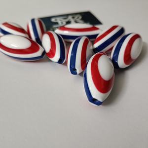 Cuentas ovaladas de resina roja, blanca y azul, diseño a rayas, cuentas artesanales de joyería perfectas para accesorios de moda DIY y creaciones artísticas - Product Image 1