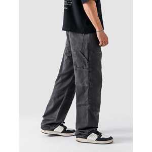 Pantalones Cargo Skinny de Mezclilla Gris Oscuro Carpenter, Cintura Alta, Lavado a la Piedra, Estilo Vintage Hip Hop, Bordados, Cómodos para Invierno - Product Image 1