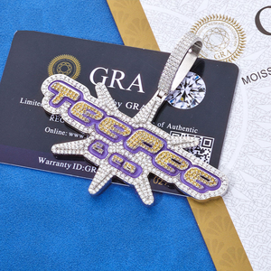 Colgante de moissanita estilo hip hop para hombre, con diseño de tipi y esmalte morado, en tono oro y plata, joyería llamativa para hombre, estilo urbano. - Product Image 3