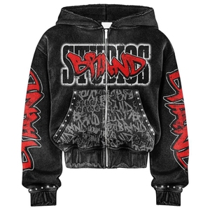 Fabricante directo de alta calidad de poliéster/algodón polar Zip-Up Vintage Oversize Distressed Acid Wash Hoodie Otoño Invierno - Product Image 4