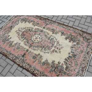 Tapis turc 3,9x6,6 pieds, rouge brun, vintage, en laine persane, avec design patchwork, envers en latex écologique - Product Image 4