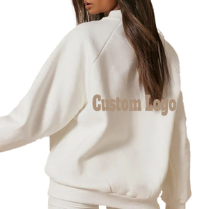 Haute qualité vêtements quotidiens pour femmes polaire Logo personnalisé couleur unie col montant pull surdimensionné sweat-shirt lourd - Product Image 2