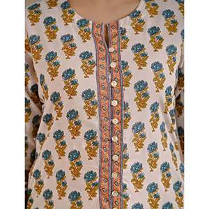 Sea Green Butti Block Printed Cotton Aline Kurti Casual Day-to-Day Office Lady Wear Floor-Length Diamond Breathable Natural - Product Image 2