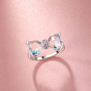 Bague Jeulia en argent sterling avec nœud papillon en verre transparent et incrustation de zircon en or rose - Product Image 5