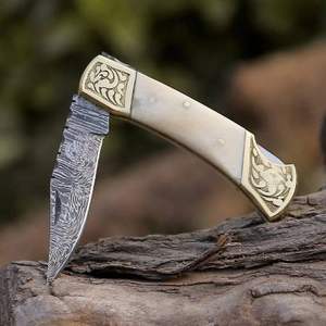 Handmade Wholesale Damascus Folding <b>Knife</b> with <b>Bone</b> <b>Handle</b> OEM Industrial Grade Outdoor Camping Customizedle with Sheath - Product Image 3