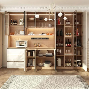 Buffet moderne en bois avec éclairage LED, tiroirs de rangement et niche pour appareils électroménagers pour la cuisine - Product Image 4
