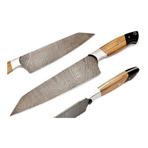 Juego de Cuchillos de Chef Profesional Burraq de 9 Piezas, Hecho a Mano, de Acero de Damasco y Acero al Carbono, con Mango de Madera, Ambidiestro, Apto para Lavavajillas, Moderno - Product Image 6