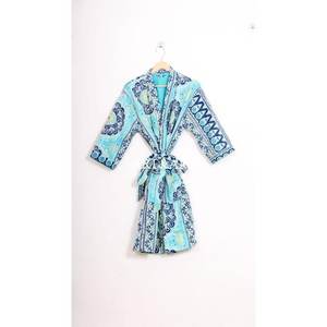 Kimono en coton matelassé Kantha fait main, style bohème, coloré, longue robe tricotée indienne pour femme, été-printemps - Product Image 5