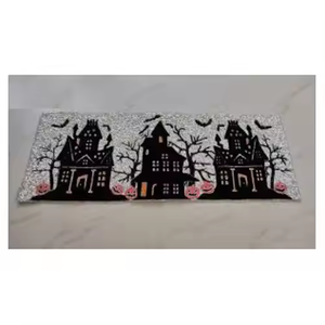 Camino de mesa con cuentas de árbol de Navidad verde, manteles individuales personalizables bordados rectangulares hechos a mano, decoración del hogar económica, fiesta - Product Image 3