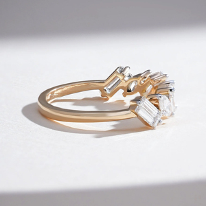Luxury Mixed Cut Diamond Band <b>Ring</b> for Women 14K Gold Plated Geometric Eternity <b>Ring</b> Marquise <b>Emerald</b> Cut CZ Wedding Anniversary - Product Image 2