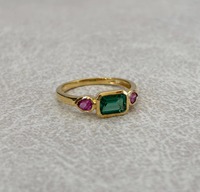 Anillo Ajustable de Oro Chapado con Gemas de Cuarzo Rosa, Esmeralda y Rubí, Ecológico, de Alta Calidad, Casual, Deportivo, para Bodas y Fiestas