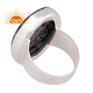Anillo apilable de piedras preciosas de obsidiana de copo de nieve Natural de plata esterlina más vendido, fabricante de joyería personalizada - Product Image 2