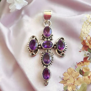 Pendentif en améthyste, pierre précieuse, argent sterling 925, plaqué or 18 carats, bijoux faits à la main, pierre de naissance de février, cadeau pour enfants et femmes - Product Image 1