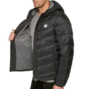 Meilleur prix, nouveau stock, veste matelassée en toile à capuche pour homme, haute qualité, écologique, légère, hiver, logo avant, nylon/polyester - Product Image 6