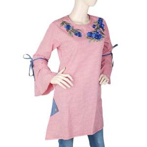 Blusa a cuadros bordada para mujer - Roja - Product Image 2