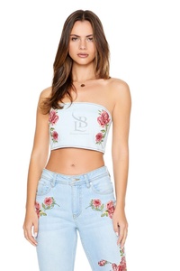 Top de tubo de mezclilla bordado con rosas más vendido, diseño personalizado transpirable, Top de tubo de mezclilla para mujer con camisa de mujer - Product Image 2