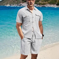 Nouvelle Collection Été 2025 – Ensemble Décontracté Homme Coupe-Vent Grande Taille Couleur Unie avec Double Poche, Chemise à Manches Courtes et Short Quotidien