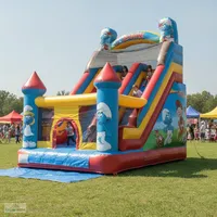 Toboggan gonflable commercial 6x4m sur le thème des Smurfs, château gonflable extérieur pour enfants, toboggan sec en PVC, équipement de terrain de jeu