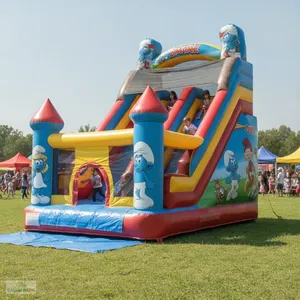 Tobogán Inflable Comercial de 6x4m con Temática de los Pitufos, Castillo Hinchable para Niños, Tobogán Seco de PVC, Equipo de Juegos para Exteriores - Product Image 4