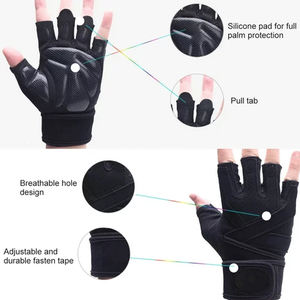 Vente en gros sur mesure Gants d'entraînement demi-doigts pour hommes Dernier design Gants d'haltérophilie en néoprène et en cuir en vente - Product Image 6