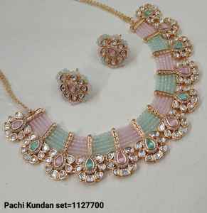 INDIAN TRADITIONAL and FASHIONABLE COPPER <b>JEWELLERY</b> BRIDAL WEDDING <b>JEWELLERY</b> SET for WOMEN EARRINGS and NECKLACE SET - Product Image 2