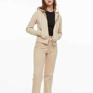 Sudaderas con capucha de algodón y poliéster para mujer, el mejor Material, sudaderas con cremallera para mujer, Sudadera con capucha de manga larga teñida de color beige personalizado para mujer - Product Image 3