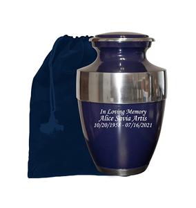 Urna de cremación azul para cenizas humanas Urna humana para adultos conmemorativa personalizada con bolsa de terciopelo y personalización - Product Image 1