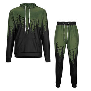 Quantité minimale de commande bas conception personnalisée hommes impression par transfert de chaleur hiver grande taille jogging costume de sport deux pièces ensemble logo personnalisé coupe ajustée - Product Image 5