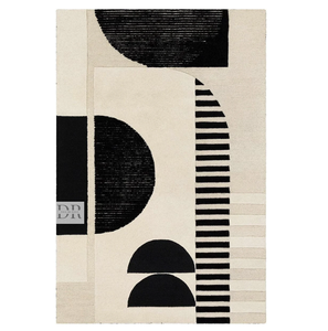 High Quality <b>Black</b> White Modern Abstract Wool <b>Rug</b> Loop-Cut Pile <b>Bedroom</b> Bedside Living Room Play Area Hall Elegant Silk Design - Product Image 1