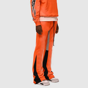 Pantalones informales para hombre, pantalones de chándal acampanados apilados para hombre, pantalones de chándal de lana gruesa de cintura media con paneles desteñidos al sol - Product Image 2