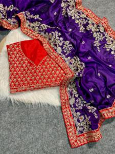 Sari de tela de seda Rangoli exclusivo de diseñador de Bollywood indio, última moda de exportación Seqnce Work, ropa de fiesta nupcial de Color azul - Product Image 4