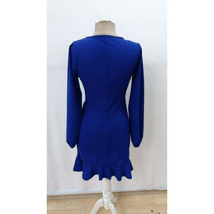 Jane's Women's Elegant Long Sleeve Crew Neck Ruffled Front Crepe <b>Mini</b> Dress - A-Line Silhouette for Chic Evening Wear - Product Image 5
